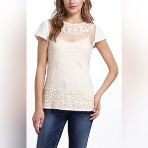 Anthropologie Maeve Cream Sheer Split Back Top - size 4